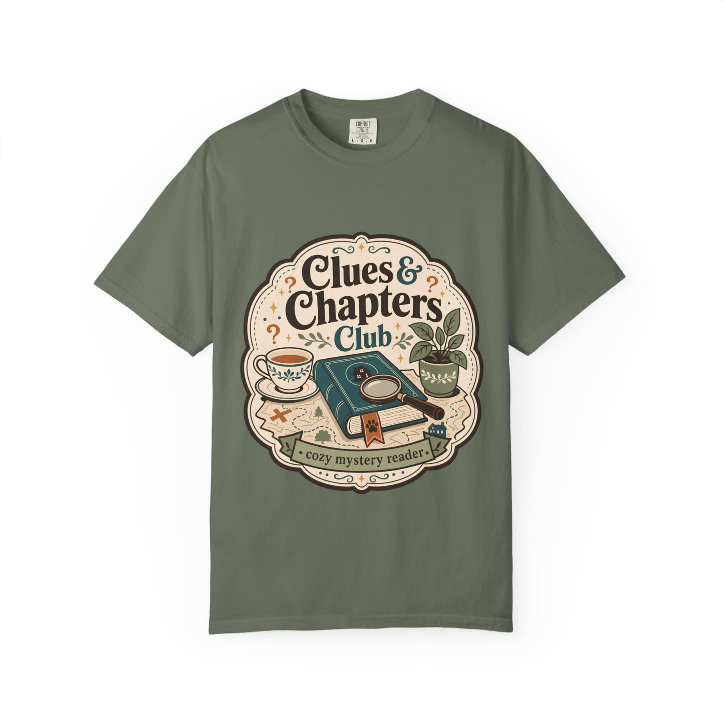 Clues & Chapters Club – Cozy Mystery Reader T-Shirt