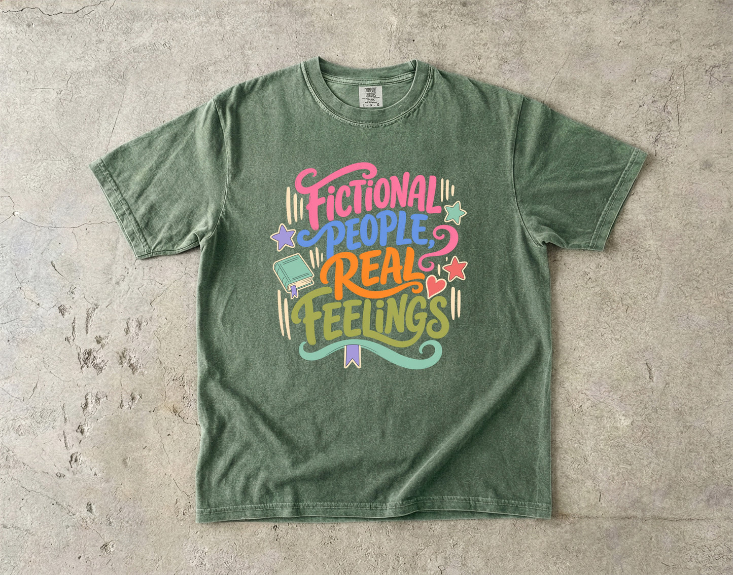 Fictional People, Real Feelings – Book Lover T-Shirt